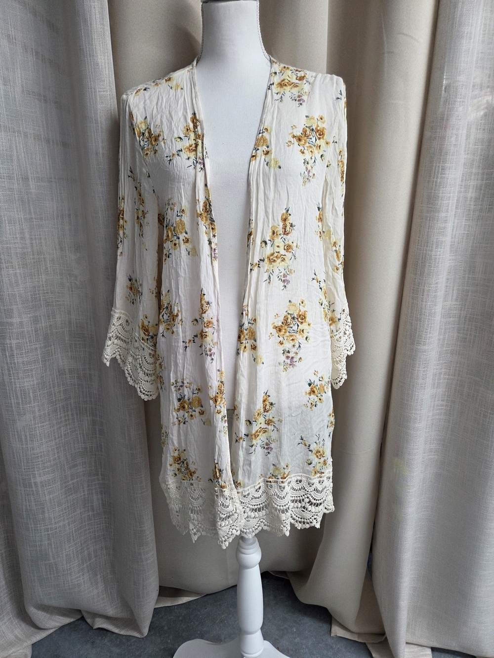 Mason & Belle Lace-Trim Open Kimono Cottagecore Boho Coquette Floral Size L